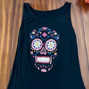 Black Tank with sugar skull print